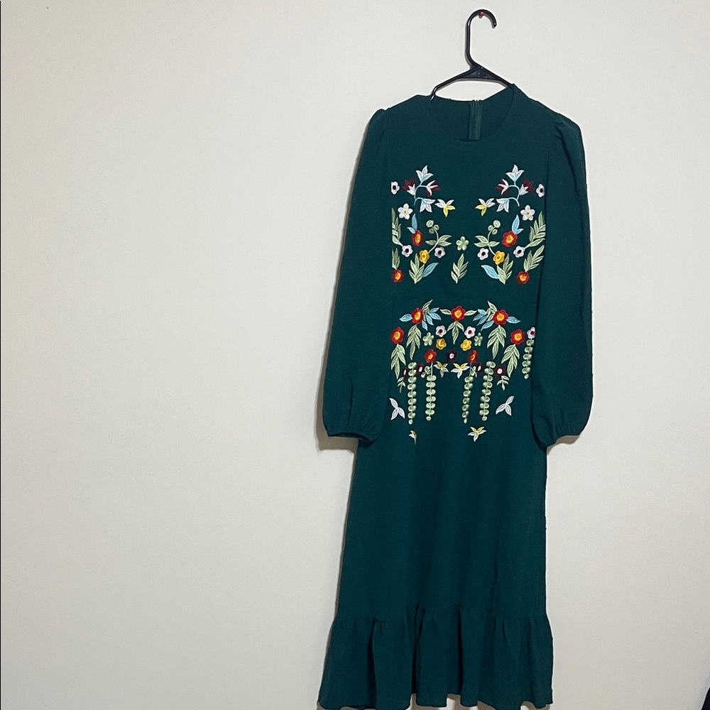 Elegant Green Embroidered Dress